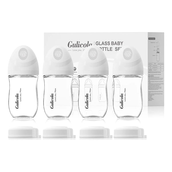Biberones De Vidrio Natural Pack 4 Para Lactancia Materna Pezón Anticólico Y Flujo Lento