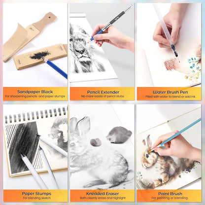 Kit Bocetos 106 Piezas Lápices Dibujo Profesional Cuaderno Colorear Arte