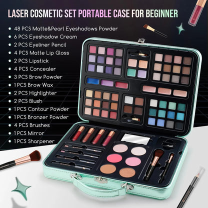 Juego De Maquillaje Infantil Todo En Uno Kit Para Principiantes Con Estuche Verde Y 54 Colores
