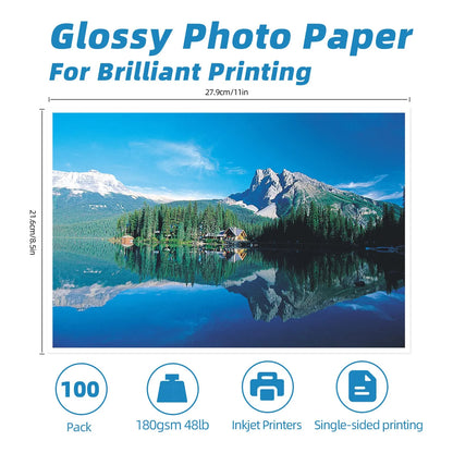 Papel Fotográfico Brillante 100 Hojas Tamaño Carta Profesional Secado Instantáneo