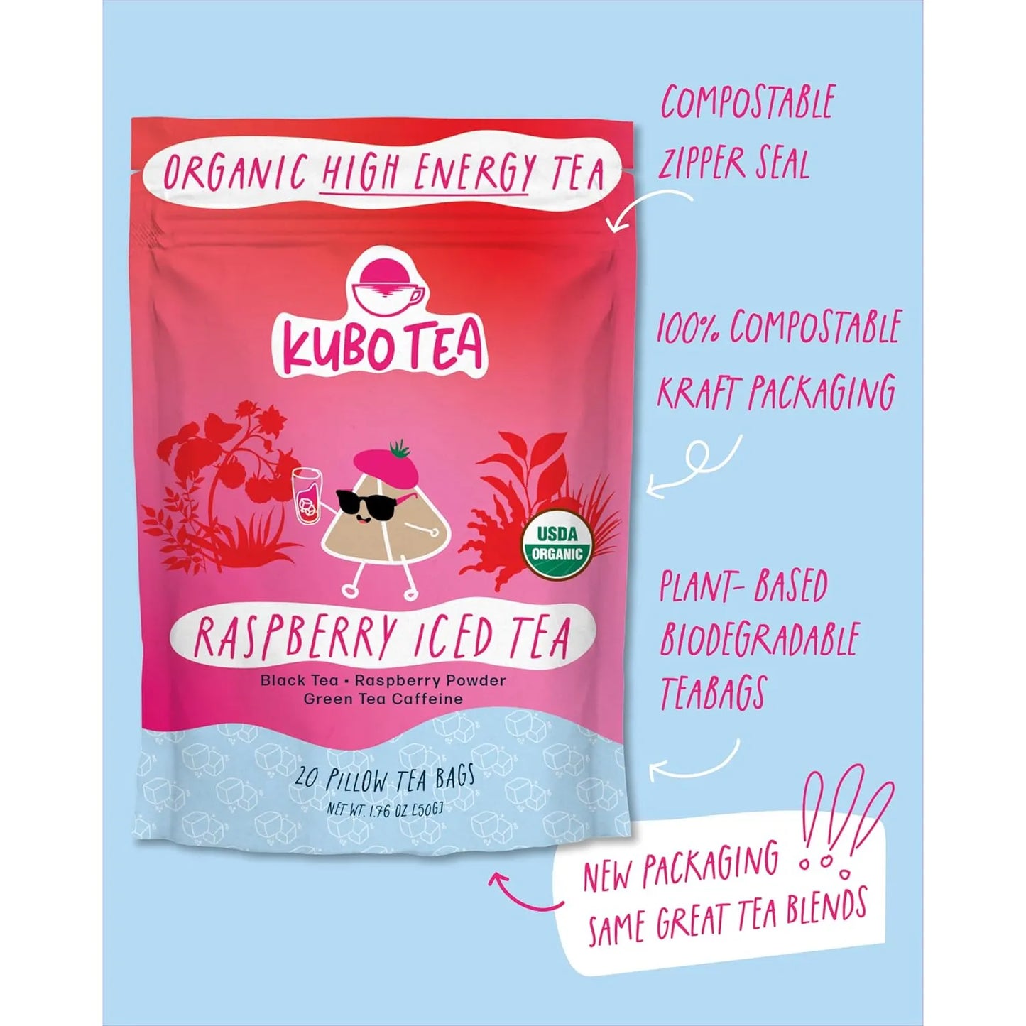 Té Helado Orgánico Alta Energía Kubo Tea 20 Porciones 155 Mg Cafeína