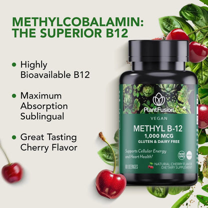 Vitamina B12 Sublingual 1000 Mcg Metilcobalamina Sabor Cereza Energía Y Salud