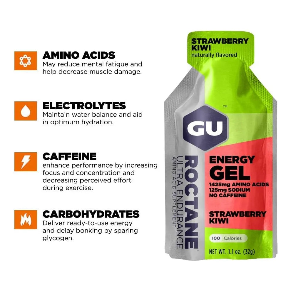 Gel Energético GU Roctane Endurance Fresa Kiwi 24 Unidades Doble Fuente Energía