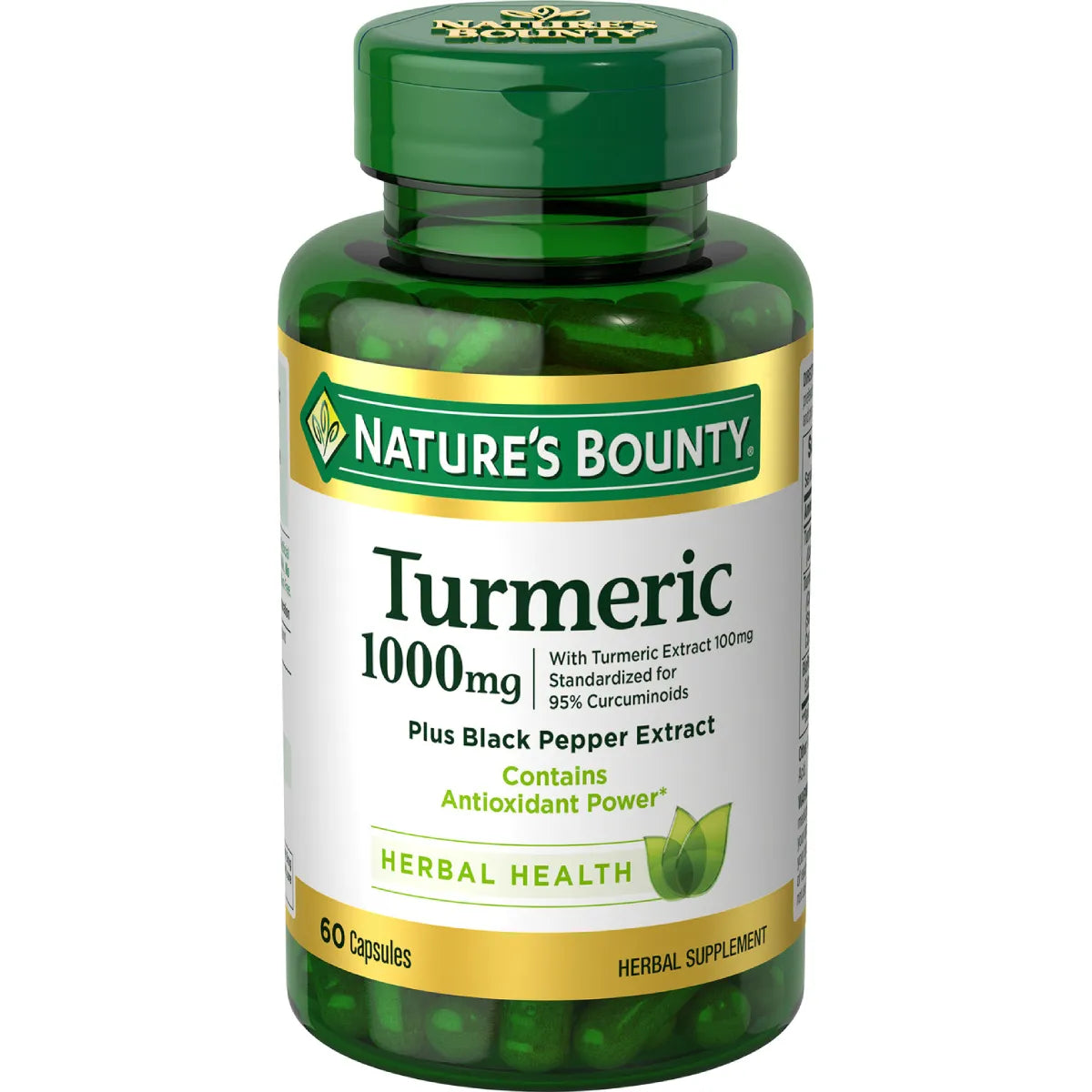 Nature's Bounty Cápsulas de Cúrcuma Turmeric 1000mg X60 Sin Gluten Vegano - Imagen 1