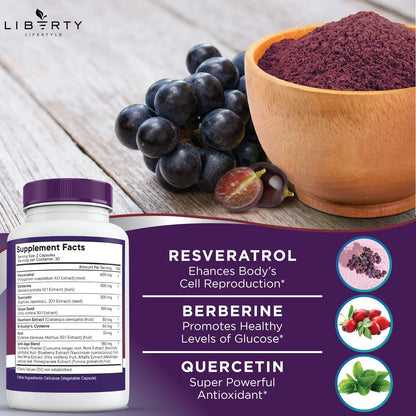 Suplemento De Polifenoles Resveratrol Berberina Semilla De Uva Quercetina 180 Cápsulas