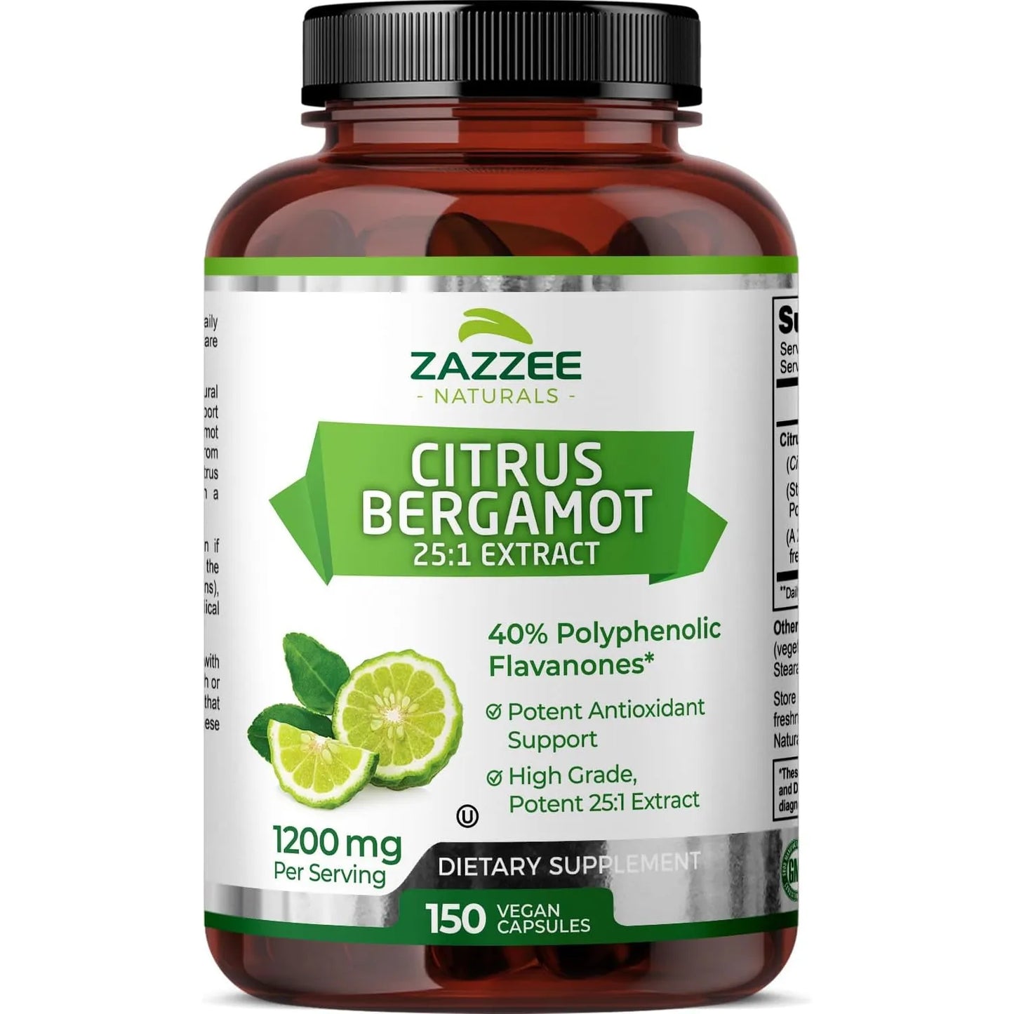 Extracto De Bergamota Cítrica Potente 1200 Mg 150 Cápsulas Veganas 40 Flavanonas