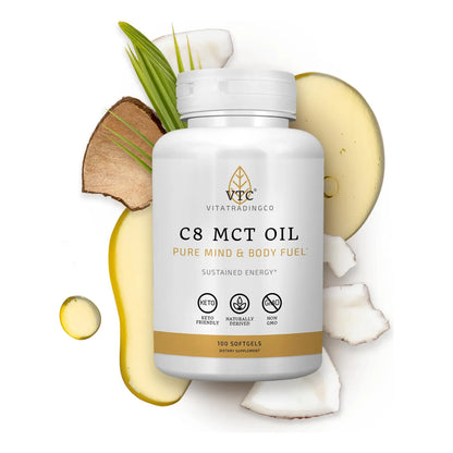 Cápsulas Aceite MCT C8 Natural De Coco 100 Unidades Energía Sostenida Keto