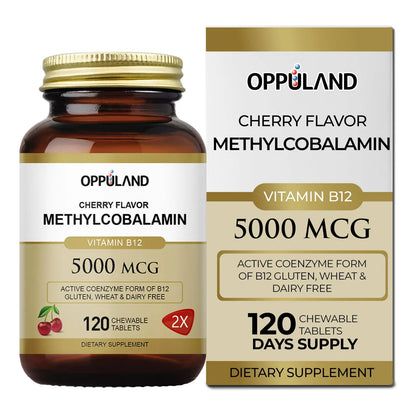 Vitamina B12 Metilcobalamina 5000 Mcg Con Ácido Fólico 120 Tabletas Masticables Sabor Cereza