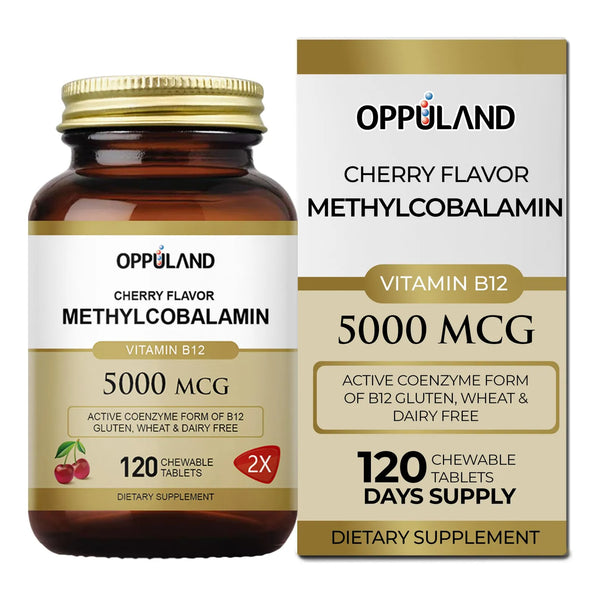 Vitamina B12 Metilcobalamina 5000 Mcg Con Ácido Fólico 120 Tabletas Masticables Sabor Cereza