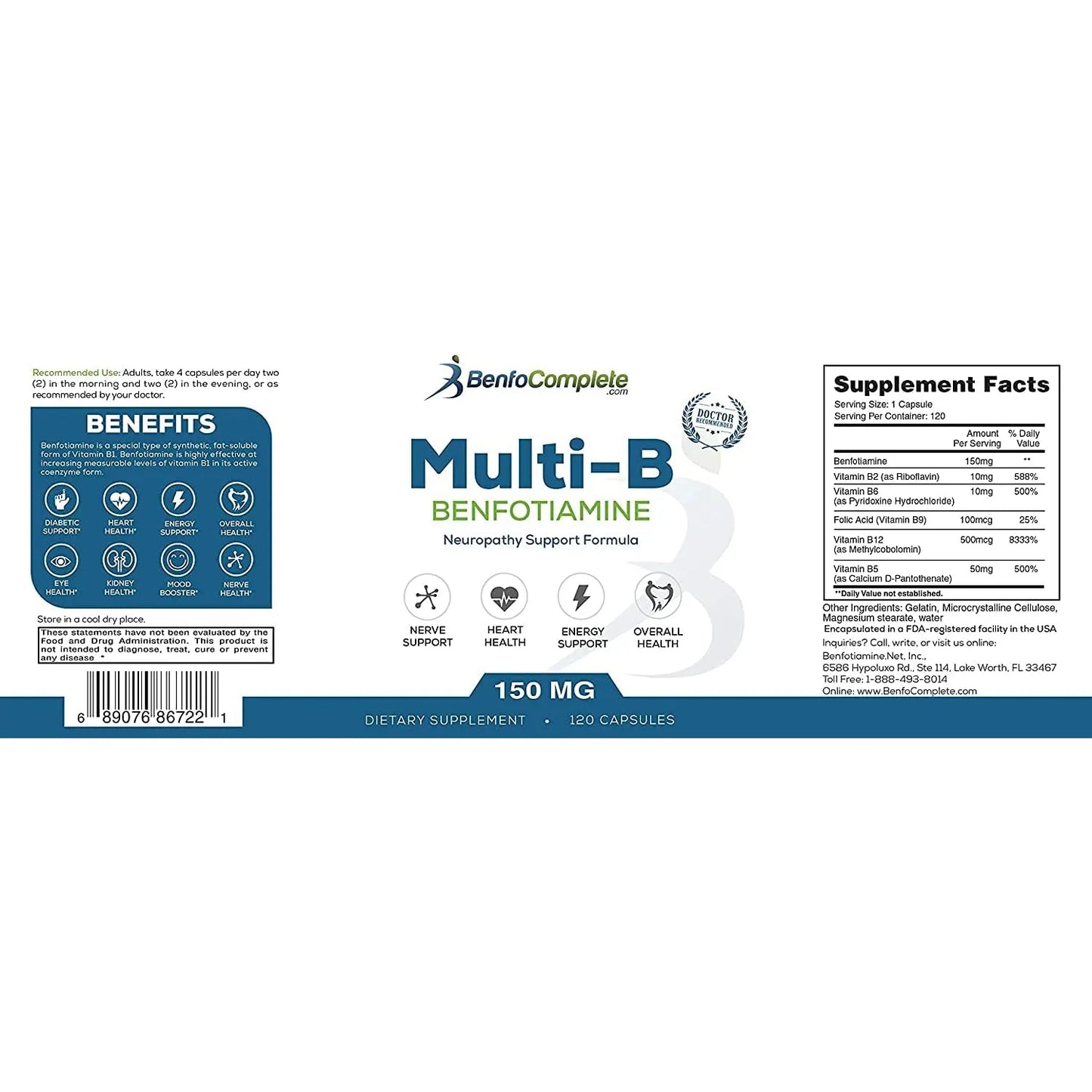 Benfotiamina Multi B 360 Capsulas Paquete De 3 Botellas Apoyo Neuropatia