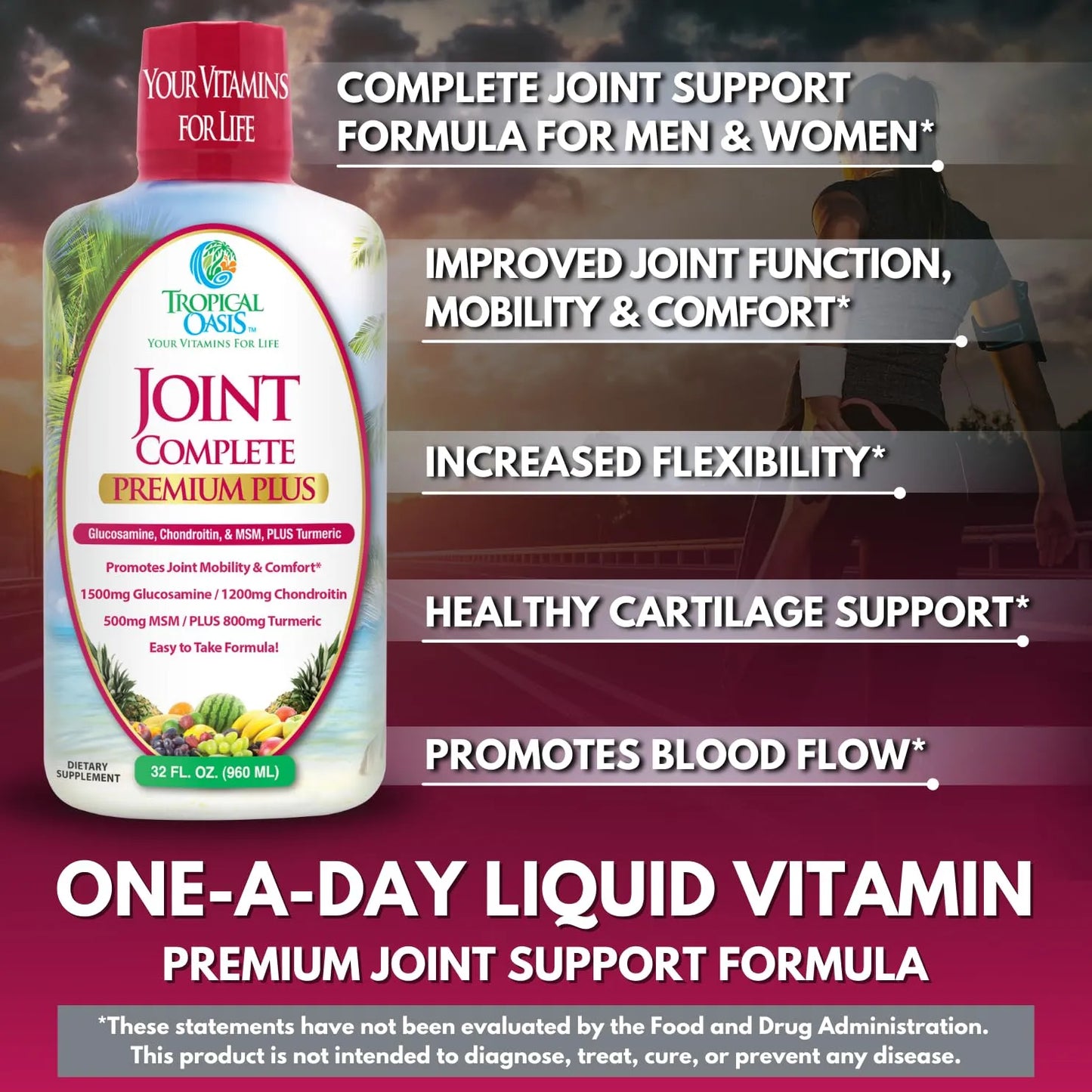 Joint Complete Premium Plus Suplemento Líquido Para Articulaciones Con Glucosamina Condroitina MSM Y Cúrcuma 32 Onzas