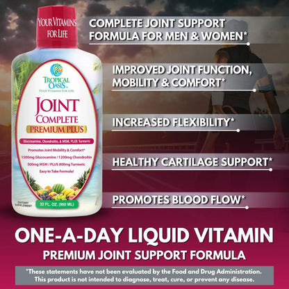 Joint Complete Premium Plus Suplemento Líquido Para Articulaciones Con Glucosamina Condroitina MSM Y Cúrcuma 32 Onzas