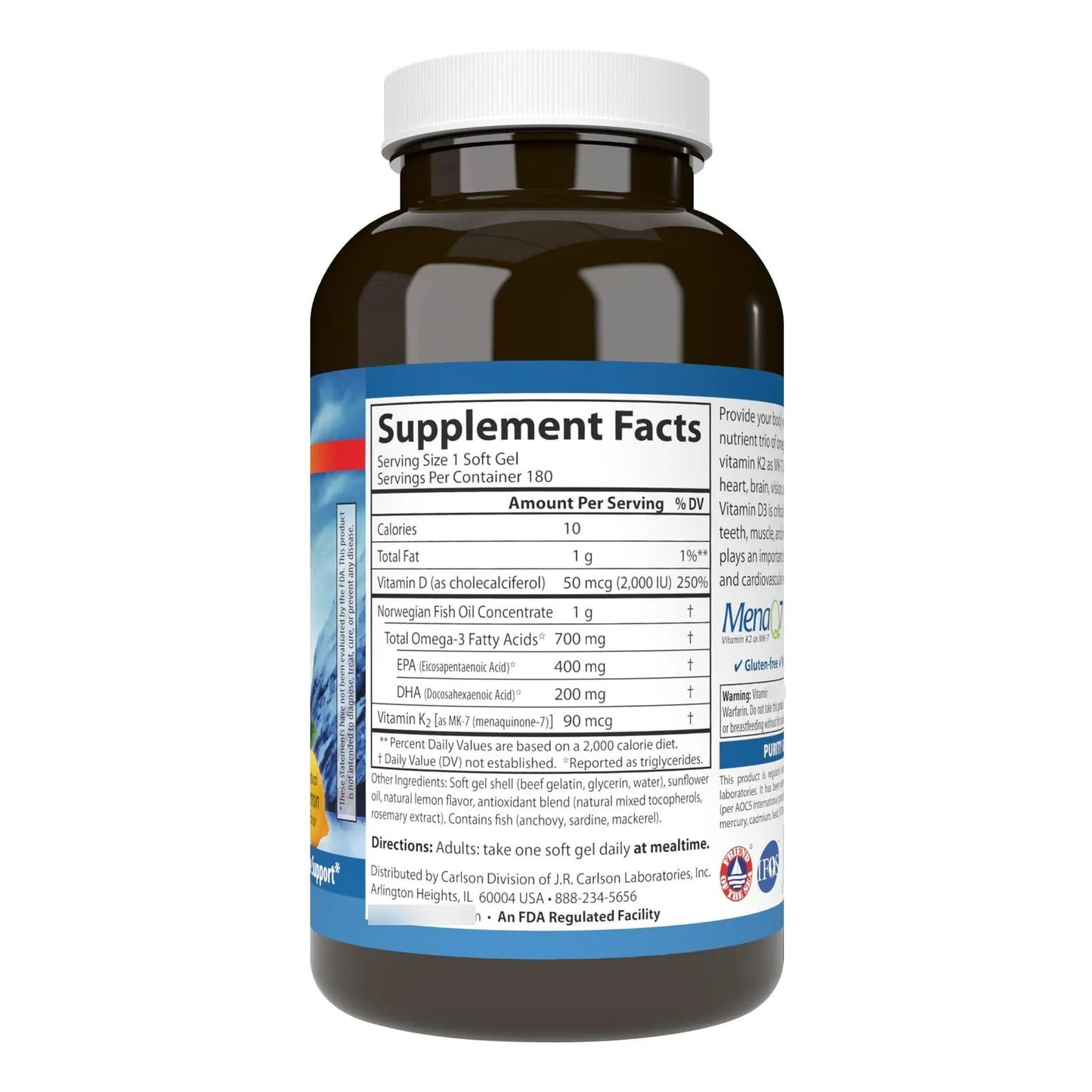 Elite Omega 3 Plus D K2 700 Mg 180 Capsulas Salud Osea E Inmunidad