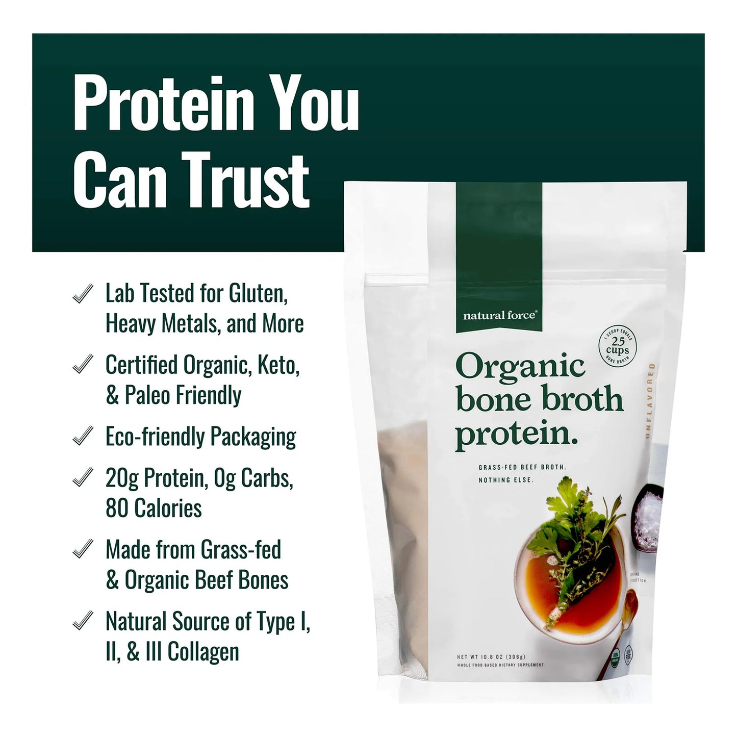 Proteína De Caldo De Hueso Orgánico Puro Sin Sabor Colágeno Tipo I II III Keto