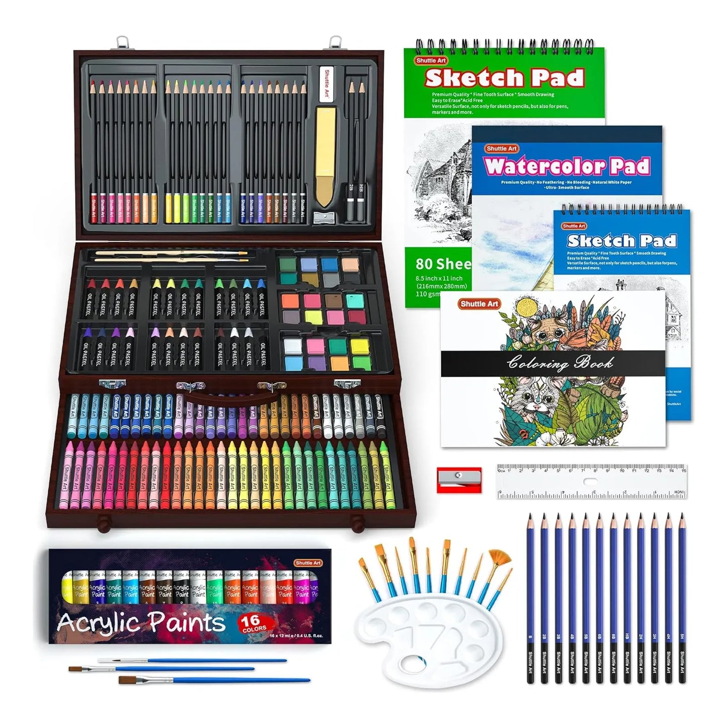 Set De Arte Profesional 186 Piezas Estuche De Madera Ideal Para Artistas