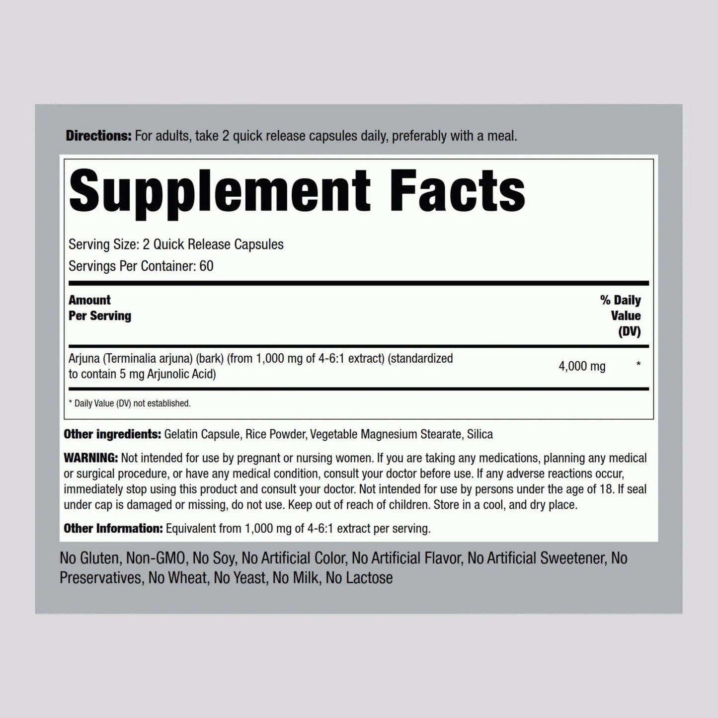 Cápsulas Arjuna 4000 Mg 120 Unidades Extracto Concentrado Suplemento Natural