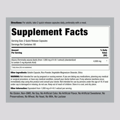 Cápsulas Arjuna 4000 Mg 120 Unidades Extracto Concentrado Suplemento Natural