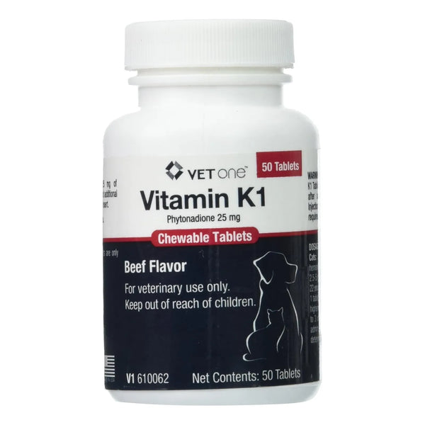 Tabletas Masticables De Vitamina K1 Sabor Carne Para Perros 50 Unidades 25 Mg