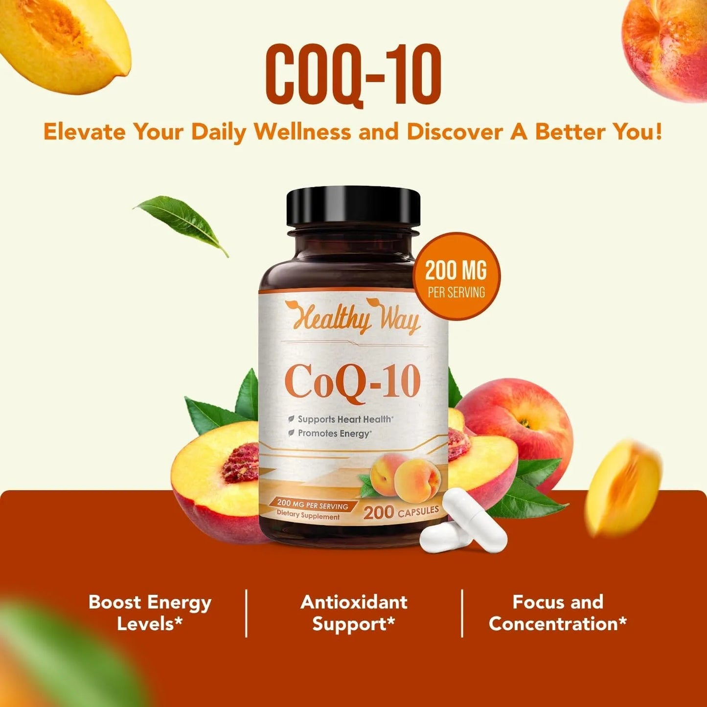 Coenzima Q10 200 Mg Capsulas Energia Y Salud Cardiovascular Suplemento Antioxidante