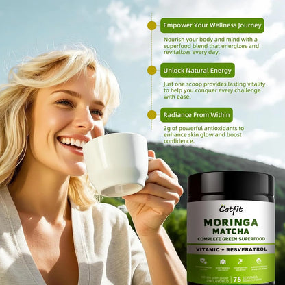 Moringa En Polvo Con Matcha Té Verde Y Resveratrol Superalimento 4 En 1 Para Energía Y Antioxidantes
