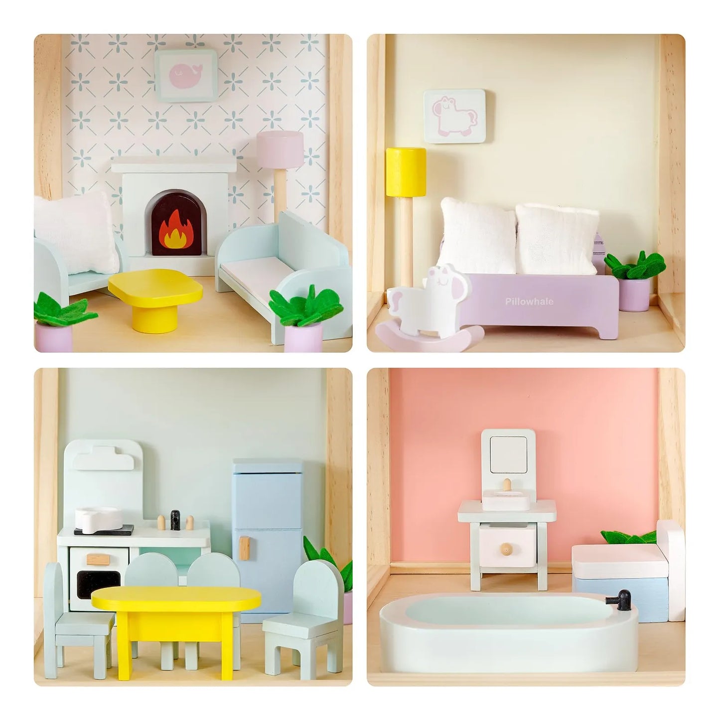 Casa De Muñecas Grande De Madera Con 38 Accesorios Muebles 3 Pisos Juguete Educativo