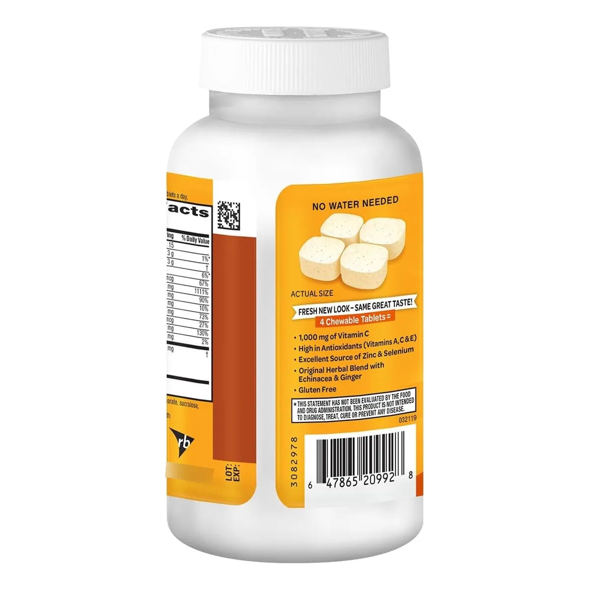 Tabletas Masticables Apoyo Inmunologico 1000 Mg Vitamina C Zinc Sabor Citrico