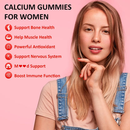 Gomitas Masticables Calcio 1200 Mg Con Vitamina D3 Magnesio Zinc Veganas Sin Azucar