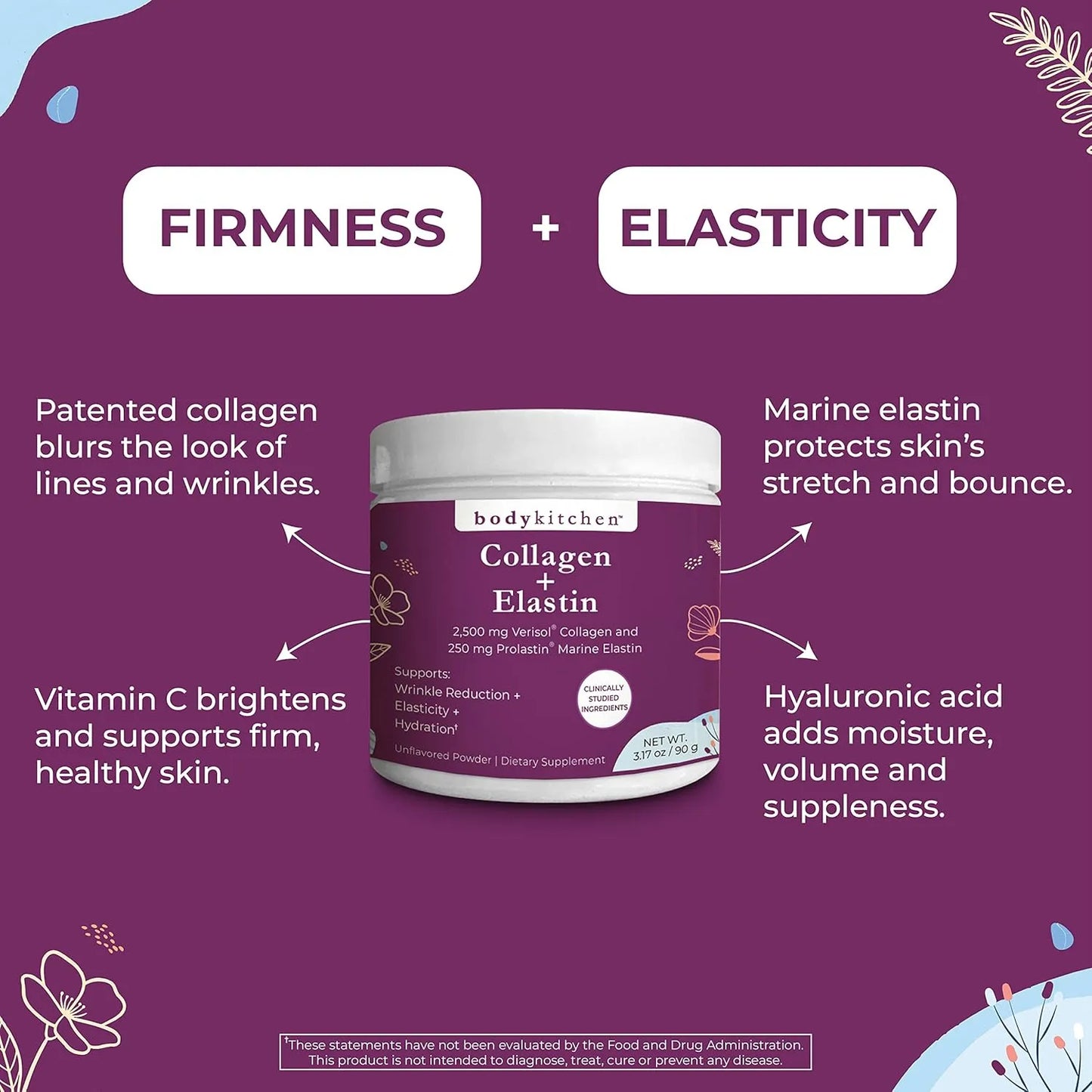 Colageno Y Elastina 250 Mg Piel Saludable Elasticidad Menos Arrugas Sin Sabor