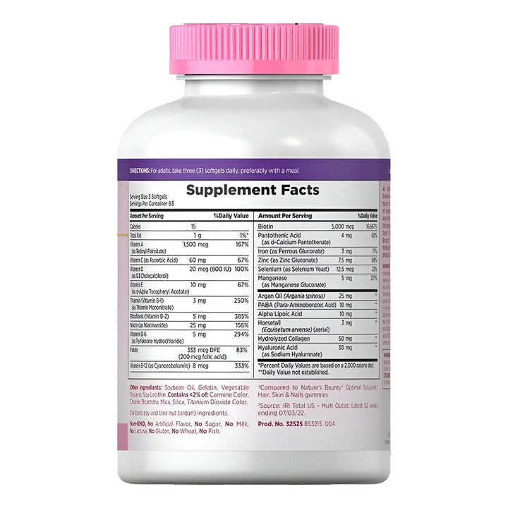 Nature's Bounty Advanced Hair Skin & Nails Y Ácido Hialurónico 250 Tabletas. - Imagen 5