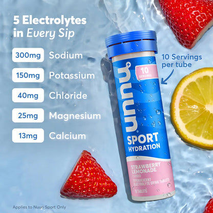 Nuun Sport Tabletas Hidratación Veganas 5 Electrolitos 28 G Con Cafeína 6 Sabores