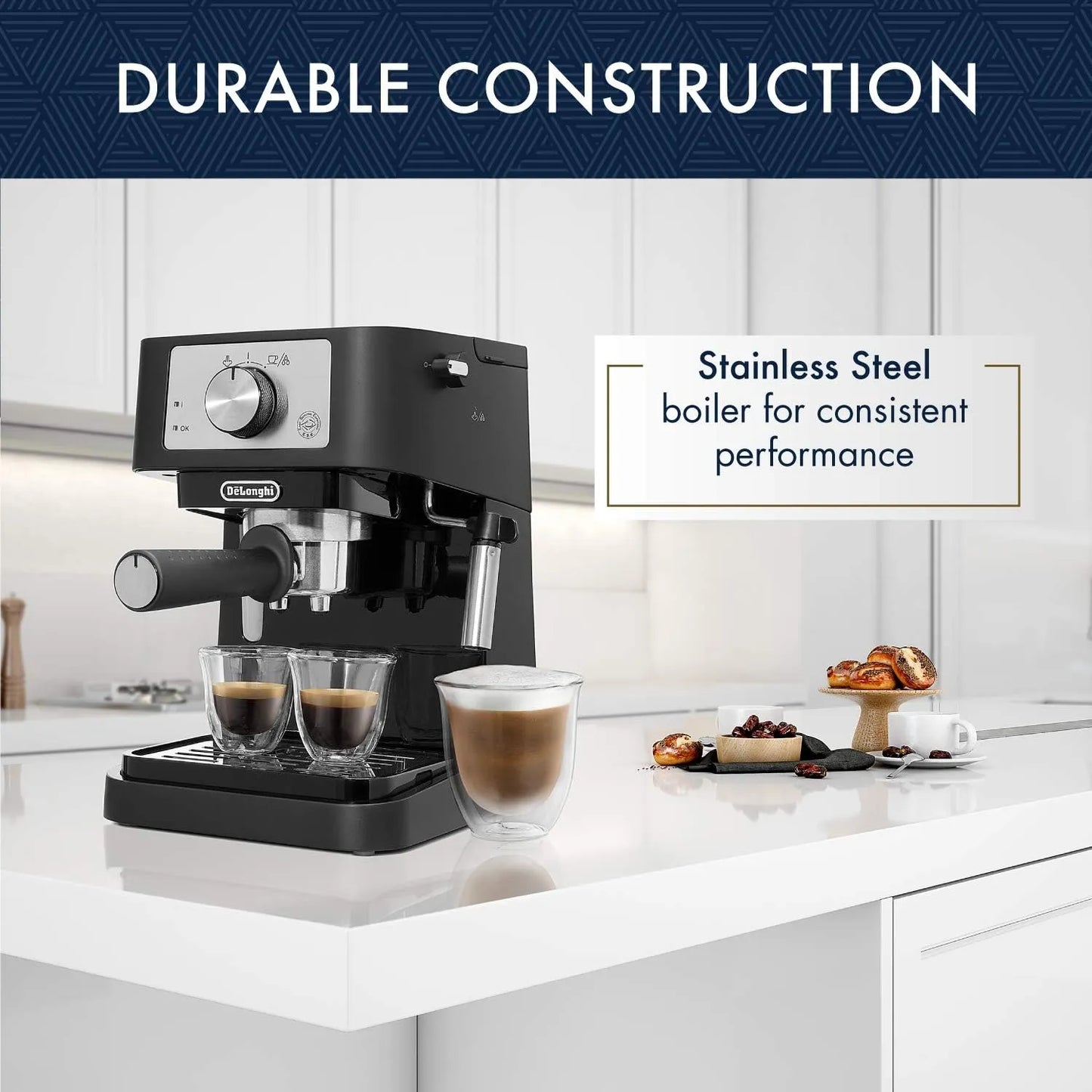 Máquina De Café Expreso Manual De'Longhi Stilosa 15 Bar Espumador Leche Negro
