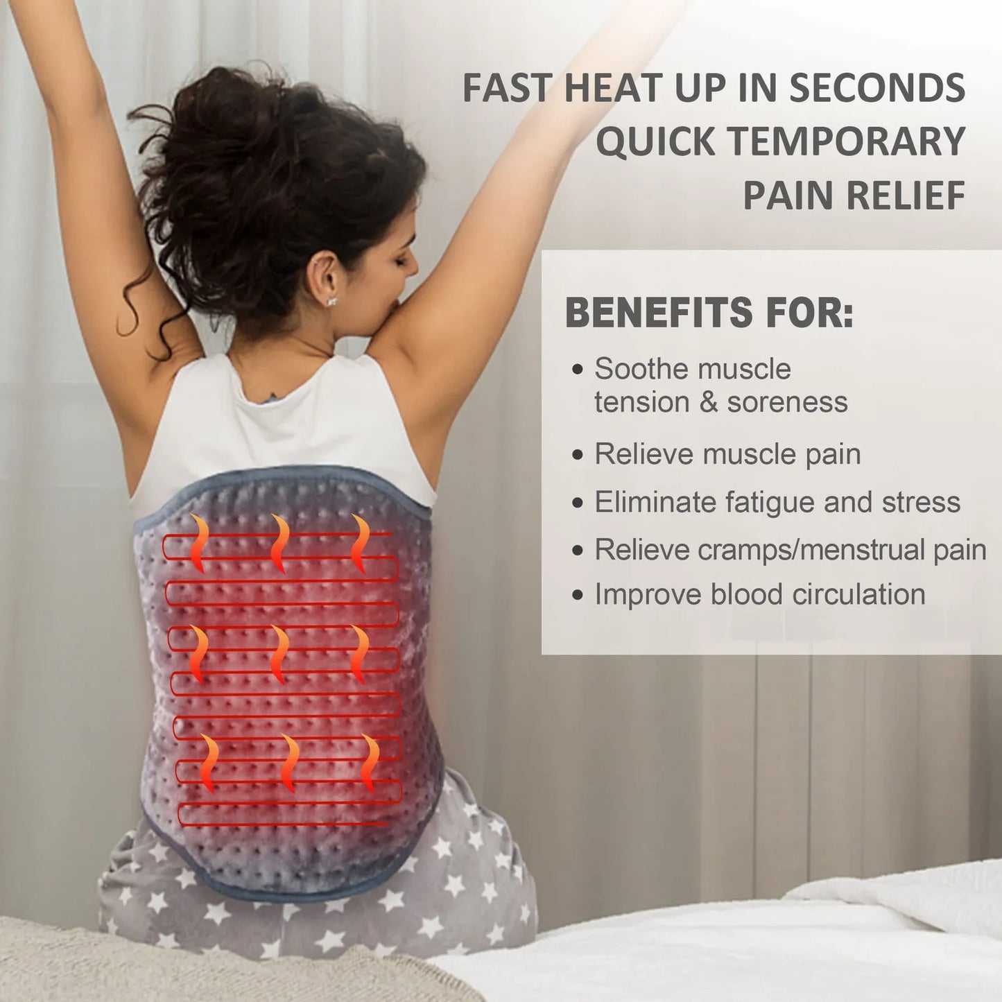 Almohadilla Termica Electrica Alivio Dolor Espalda Cuello Hombros Calambres Menstruales Talla Xl Ajustable