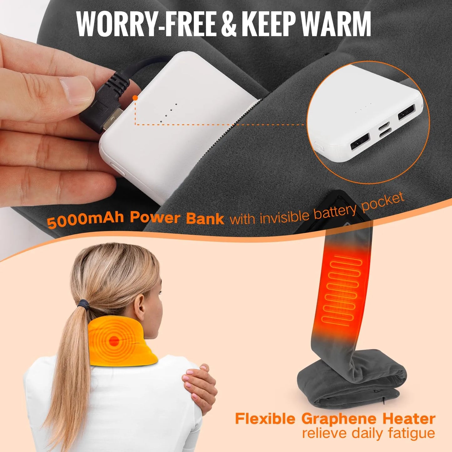 Bufanda Térmica Para Cuello Con Batería 5000 Mah Alivio Dolor