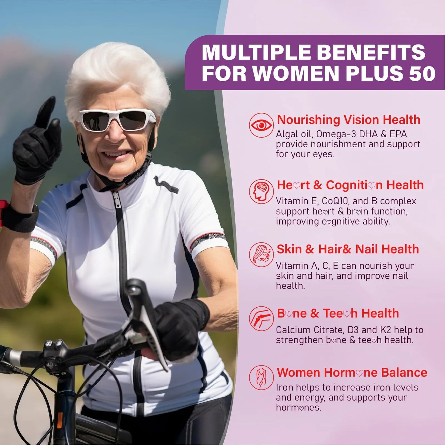 Gomitas Multivitamínicas Mujeres 50 Plus Con Omega 3 CoQ10 Vitaminas Minerales