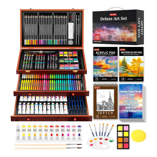 Kit De Arte 192 Piezas Pintura Acrilica Acuarela Lienzos SOMOS IMPORTACIONES GOLD