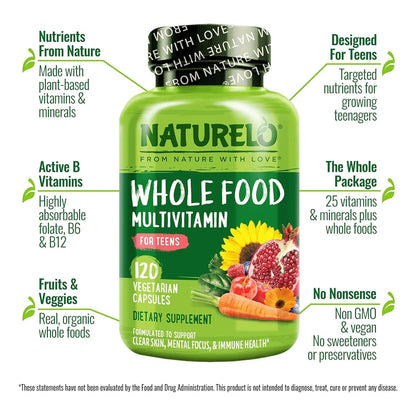 Multivitaminico Para Adolescentes Naturelo Con Vitaminas Y Minerales 120 Tabletas