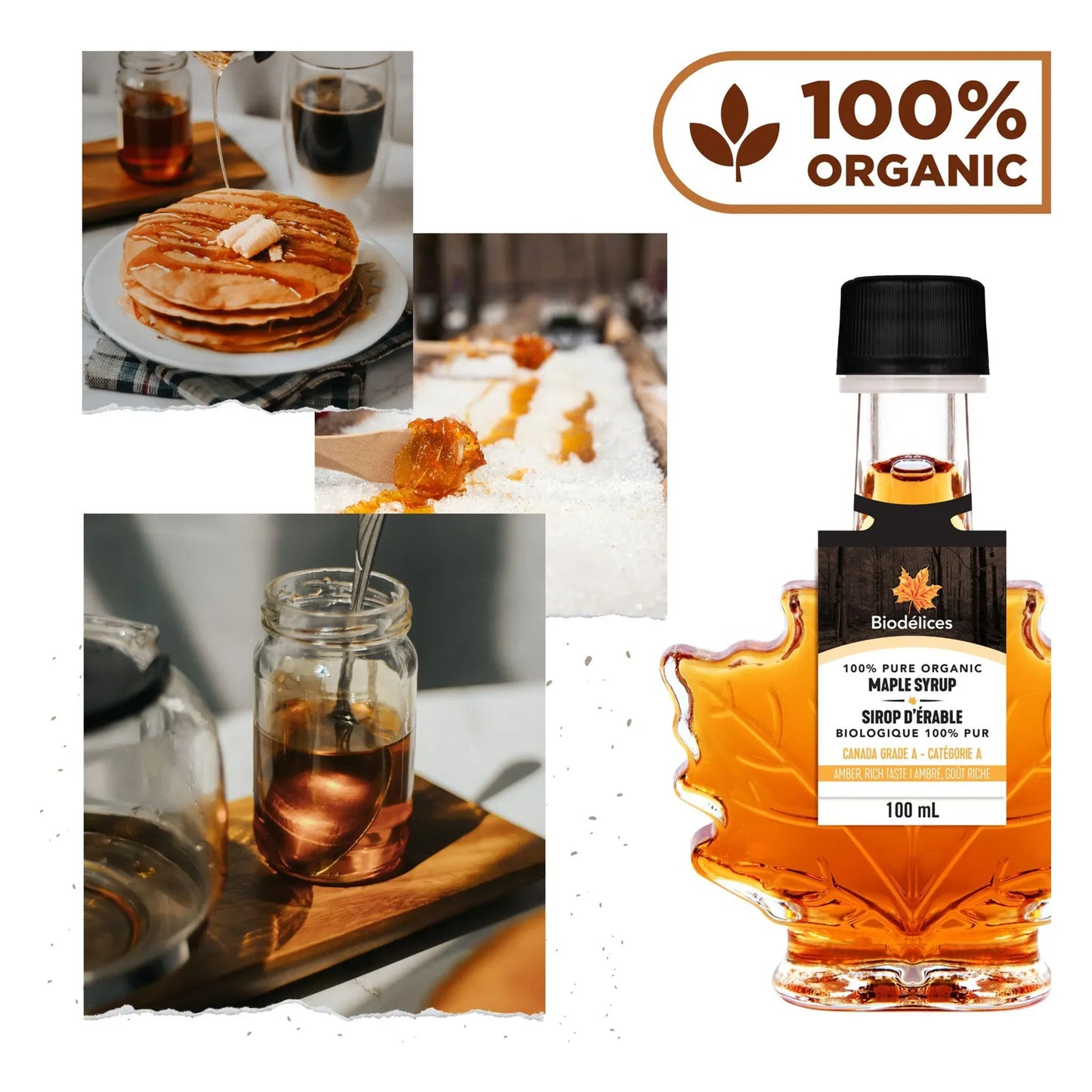 Jarabe De Arce Orgánico Puro Grado A Botella Hoja De Arce 100 Ml