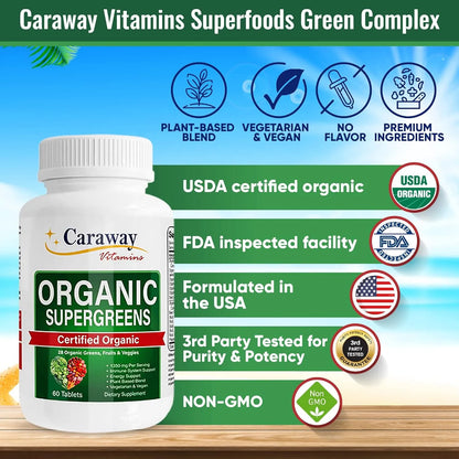 Complejo Orgánico Superalimentos Vitaminas Verdes 1350 Mg 60 Tabletas