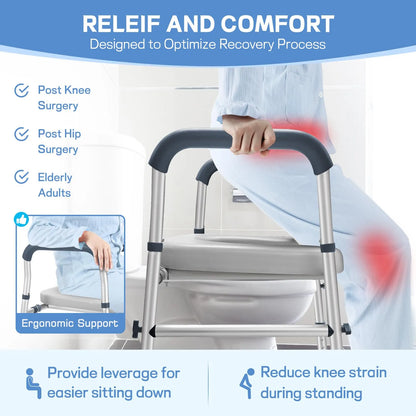 Asiento De Inodoro Elevado Ajustable Con Asas Y Barras De Apoyo Para Mayor Comodidad Y Seguridad