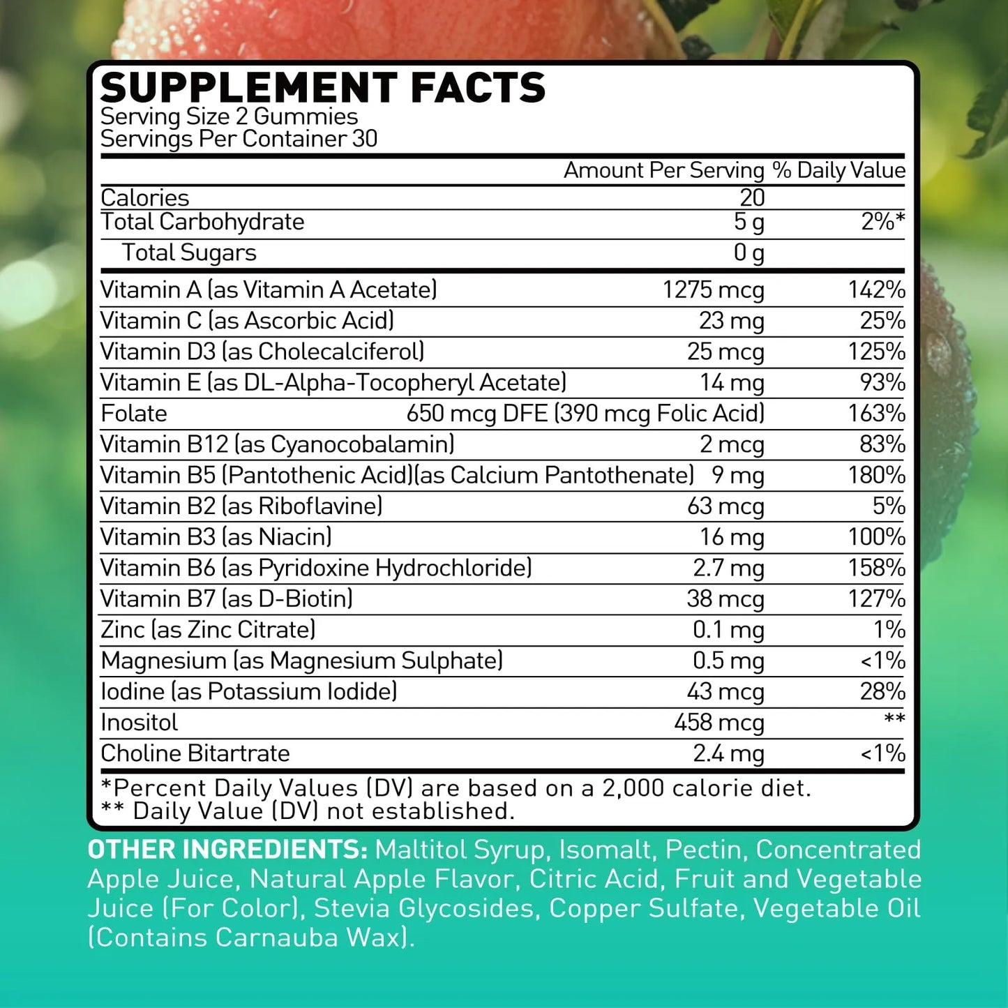 Gomitas Multivitamínicas 16 En 1 Sabor Manzana 60 Unidades Veganas Sin Gluten