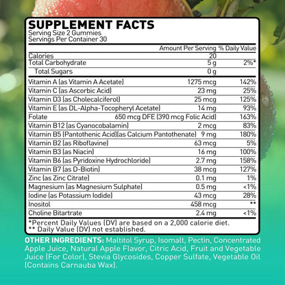 Gomitas Multivitamínicas 16 En 1 Sabor Manzana 60 Unidades Veganas Sin Gluten