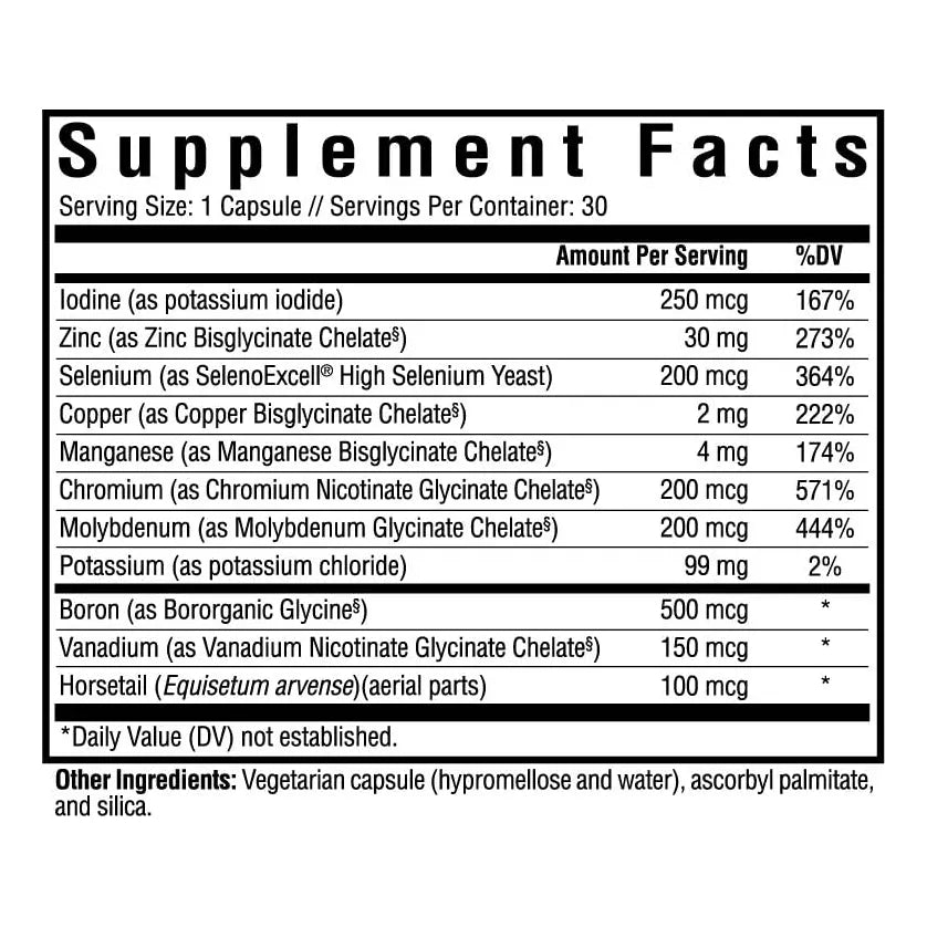Complejo Mineral Traza 10 Oligominerales Esenciales Suplemento Inmunologico Y Nervioso Sin Hierro 30 Capsulas