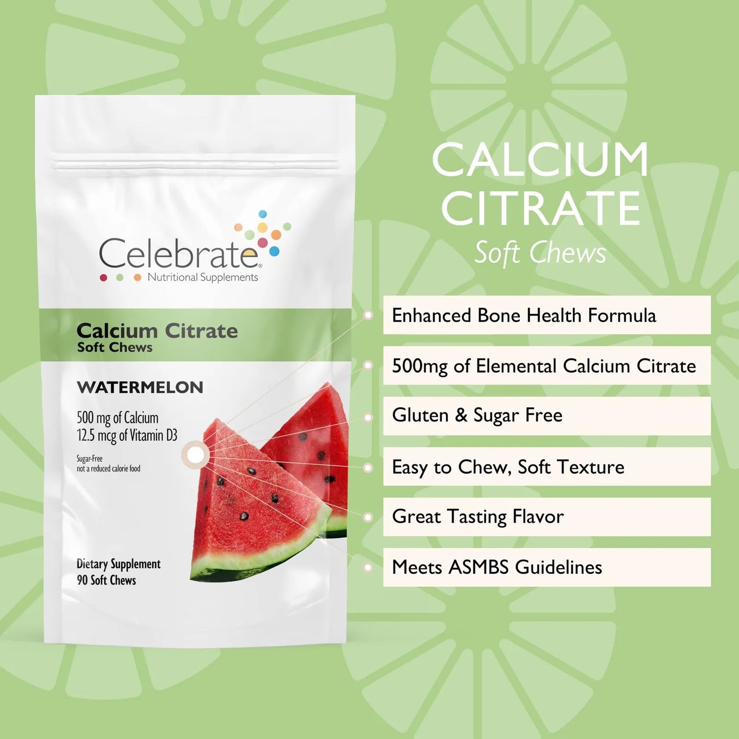 Masticables Suaves De Citrato De Calcio 500 Mg Con Vitamina D3 Para Salud Osea Postbariatrica Sabor Melon