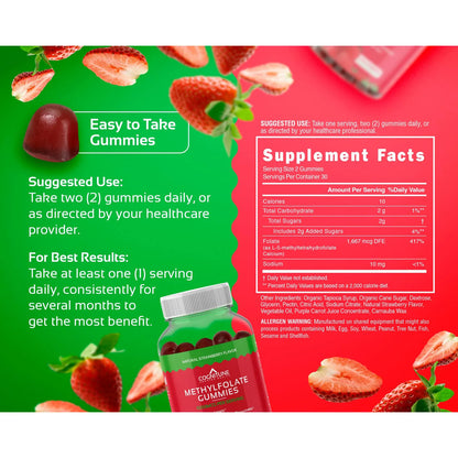 Gomitas De Metilfolato 400 Mcg Para Cerebro Corazón E Inmunidad Sabor Fresa
