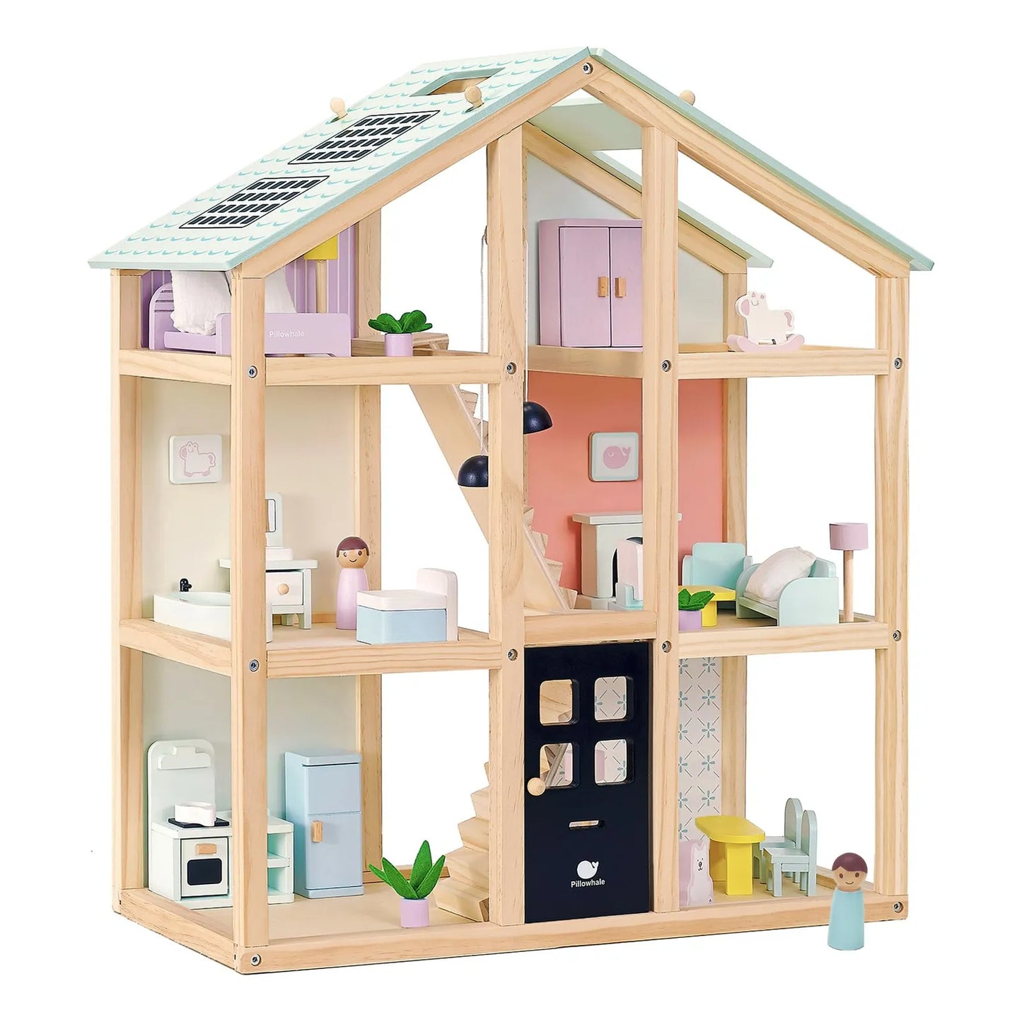 Casa De Muñecas Grande De Madera Con 38 Accesorios Muebles 3 Pisos Juguete Educativo