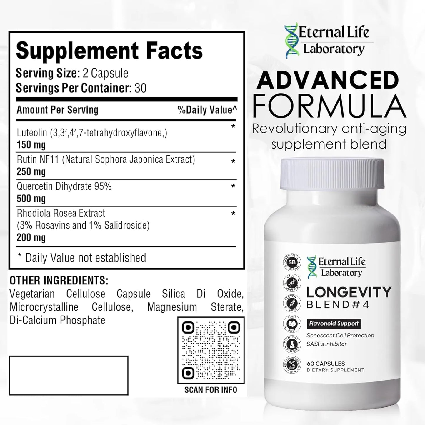 Suplemento Antienvejecimiento Longevity Blend Con Quercetina Y Rhodiola Rosea Para Defensa Celular