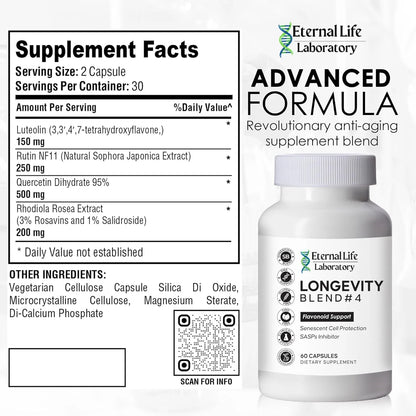 Suplemento Antienvejecimiento Longevity Blend Con Quercetina Y Rhodiola Rosea Para Defensa Celular