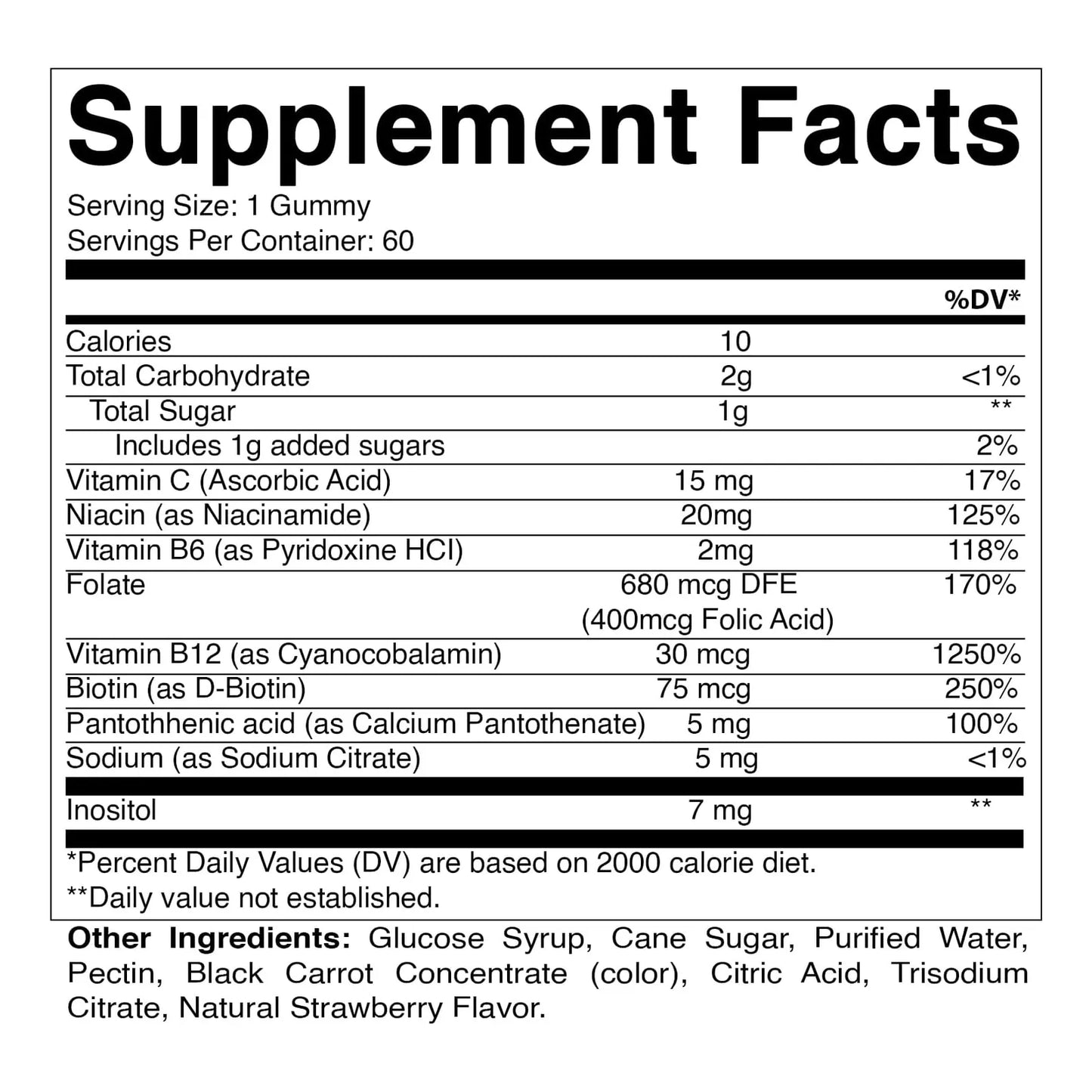 Gomitas De Vitamina B Y C Con Inositol Sabor Fresa 60 Unidades