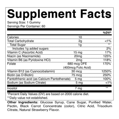 Gomitas De Vitamina B Y C Con Inositol Sabor Fresa 60 Unidades