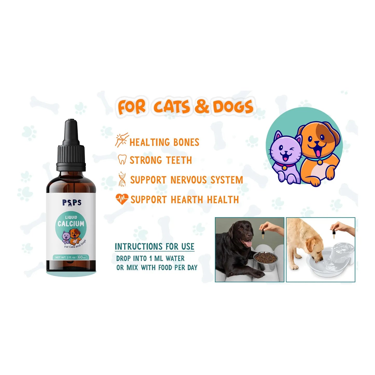 Suplemento Líquido De Calcio Para Perros Y Gatos Con Vitaminas A C D Huesos Fuertes